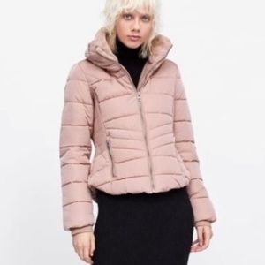 Zara dusty pink puffer jacket, size XS